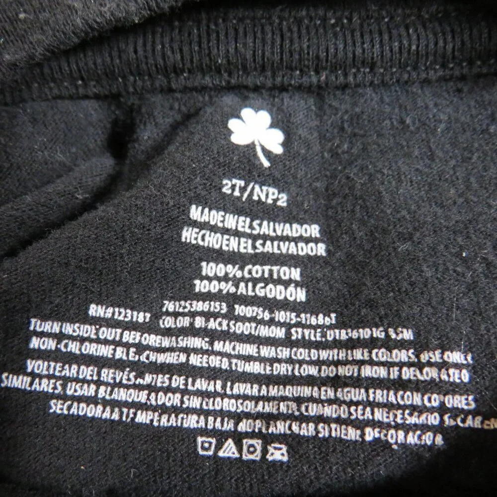 Baby...Mom's Lucky Charm T-Shirt Black 100% Cotton Size 2T St. Patrick's Day